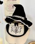 Gothic witch hat costume with matching embroidered bib for cats and dogs