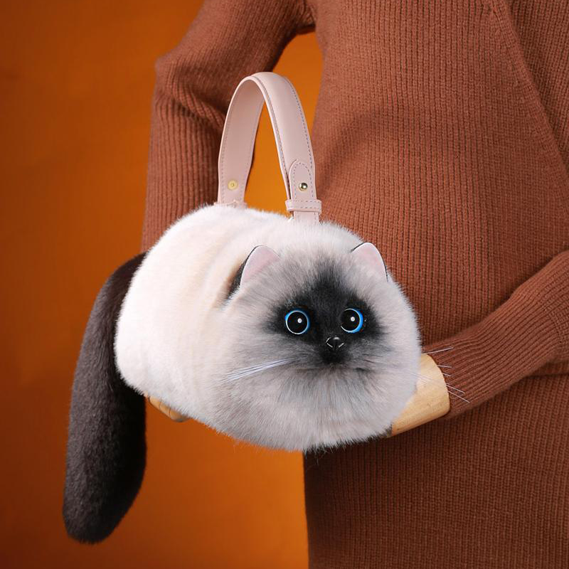 Siamese Cat Bag Plush Shoulder Bag for Daily Use