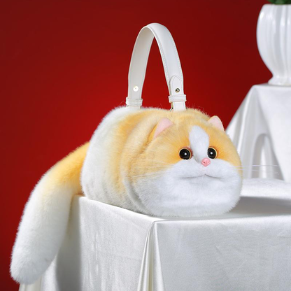 Yellow White Cat Bag Plush Shoulder Bag for Daily Use