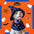 Cat wearing blue gothic mage hat and cape Halloween costume with ear cutout design