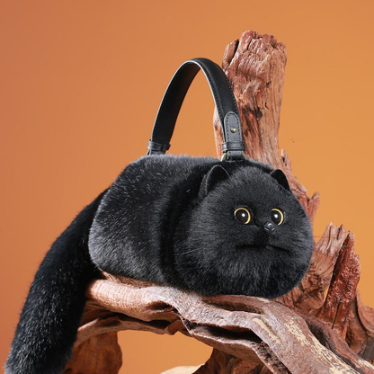 Black Shorthair Cat Bag Plush Shoulder Bag for Daily Use