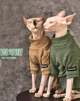 Sphynx Cat Turtleneck Shirt – Cotton Stripe (Beige & Green)