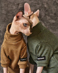 Sphynx Cat Turtleneck Shirt – Cotton Stripe (Beige & Green)