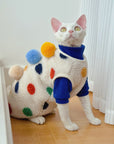 Sphynx Cat Fleece Coat – Tri Pom-Pom Winter Jacket (Devon Rex)