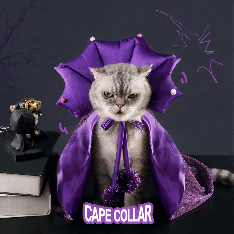 Purple satin cape with collar detail, Halloween pet costume