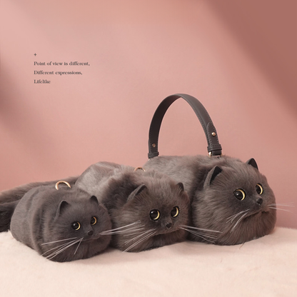 British Shorthair Black Cat Bag Plush Shoulder Bag for Daily Use