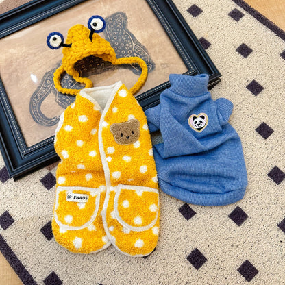 Yellow Polka Dots Fleece Onesies SphynxCat DevonRex Clothes