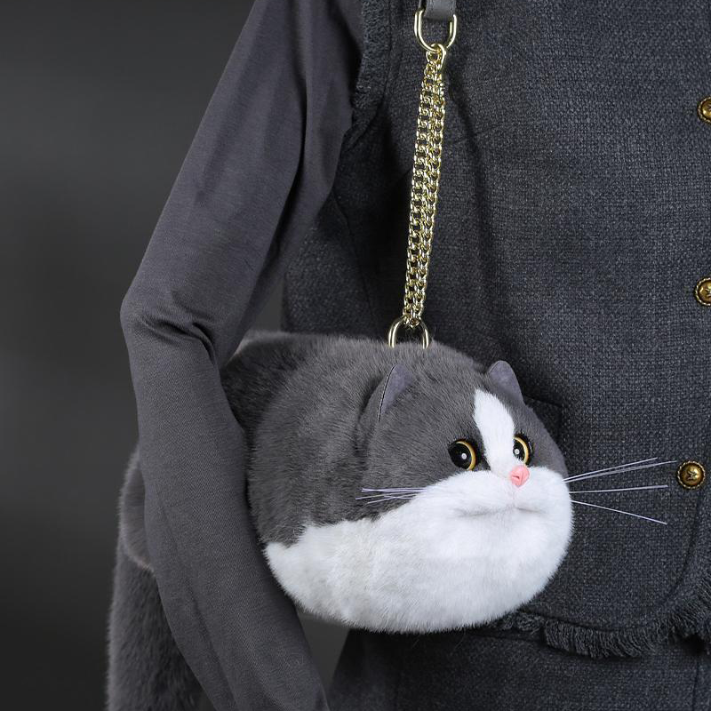 British Shorthair Black White Cat Bag Plush Shoulder Bag for Daily Use