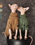 Sphynx Cat Turtleneck Shirt – Cotton Stripe (Beige & Green)
