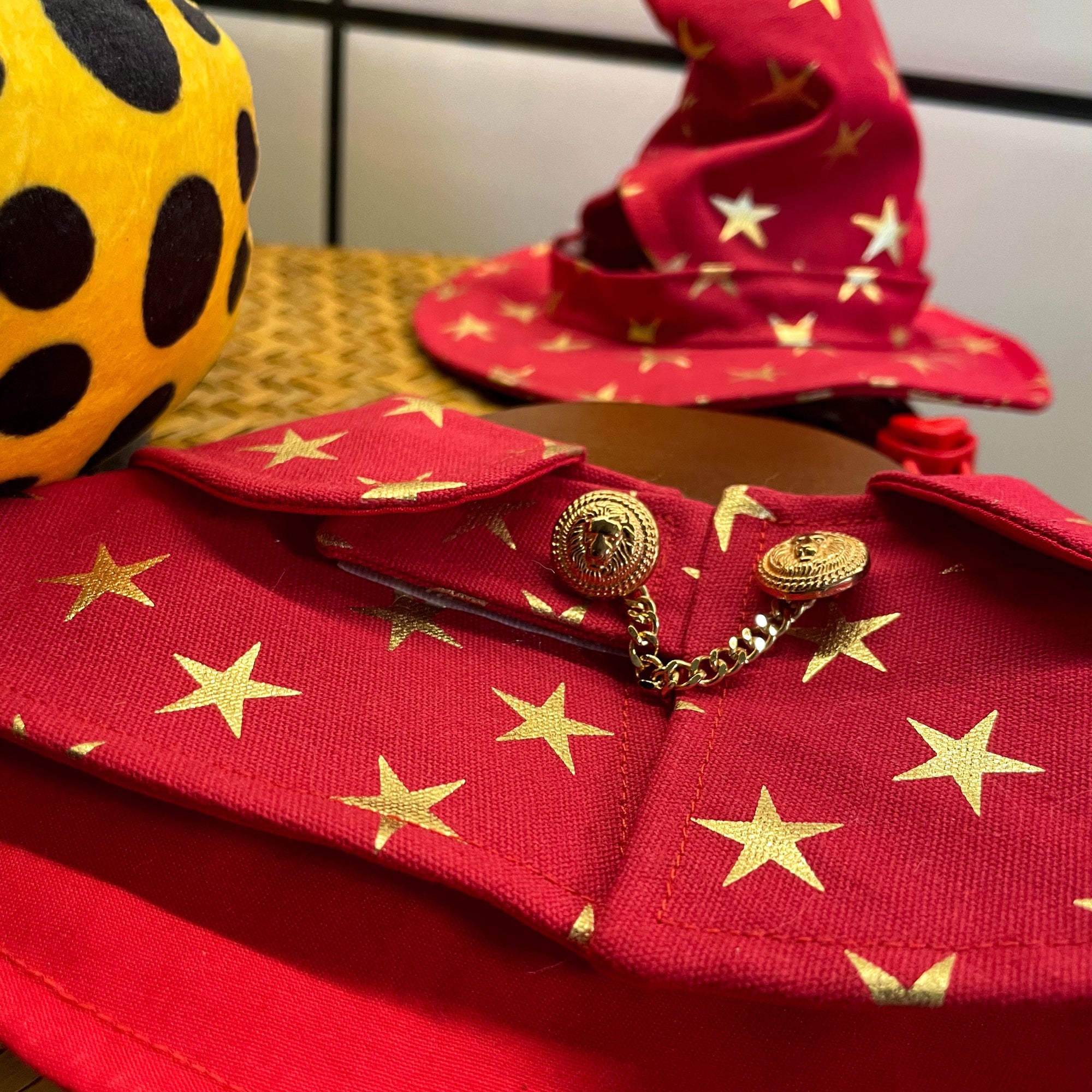 Red gothic mage hat and cape set, Halloween costume for cats and dogs