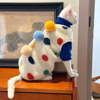 Tri-Pom Pom Fleece Coat SphynxCat DevonRex