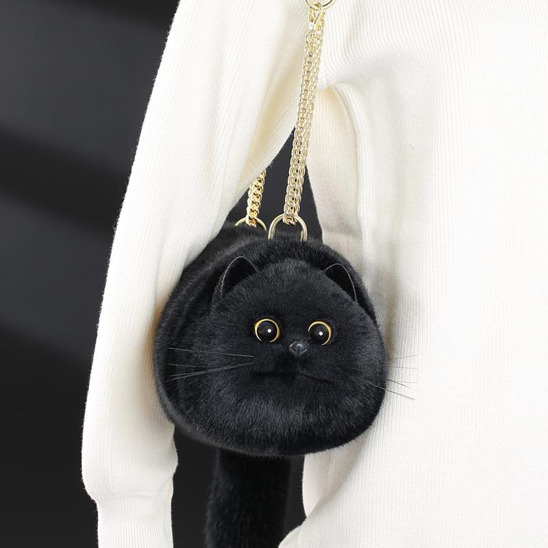 Black Shorthair Cat Bag Plush Shoulder Bag for Daily Use