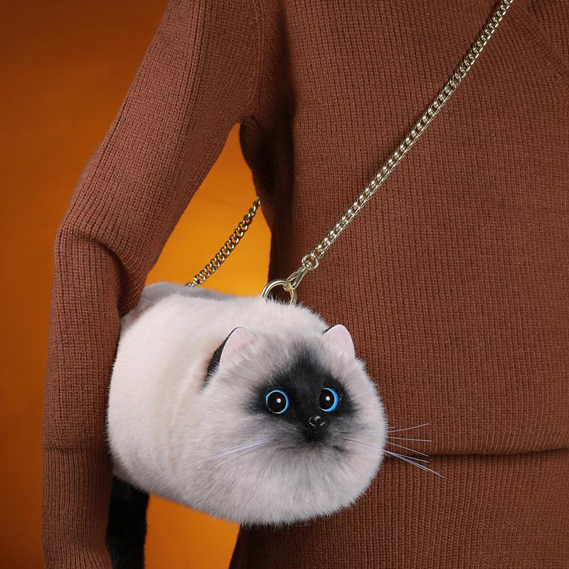 Siamese Cat Bag Plush Shoulder Bag for Daily Use