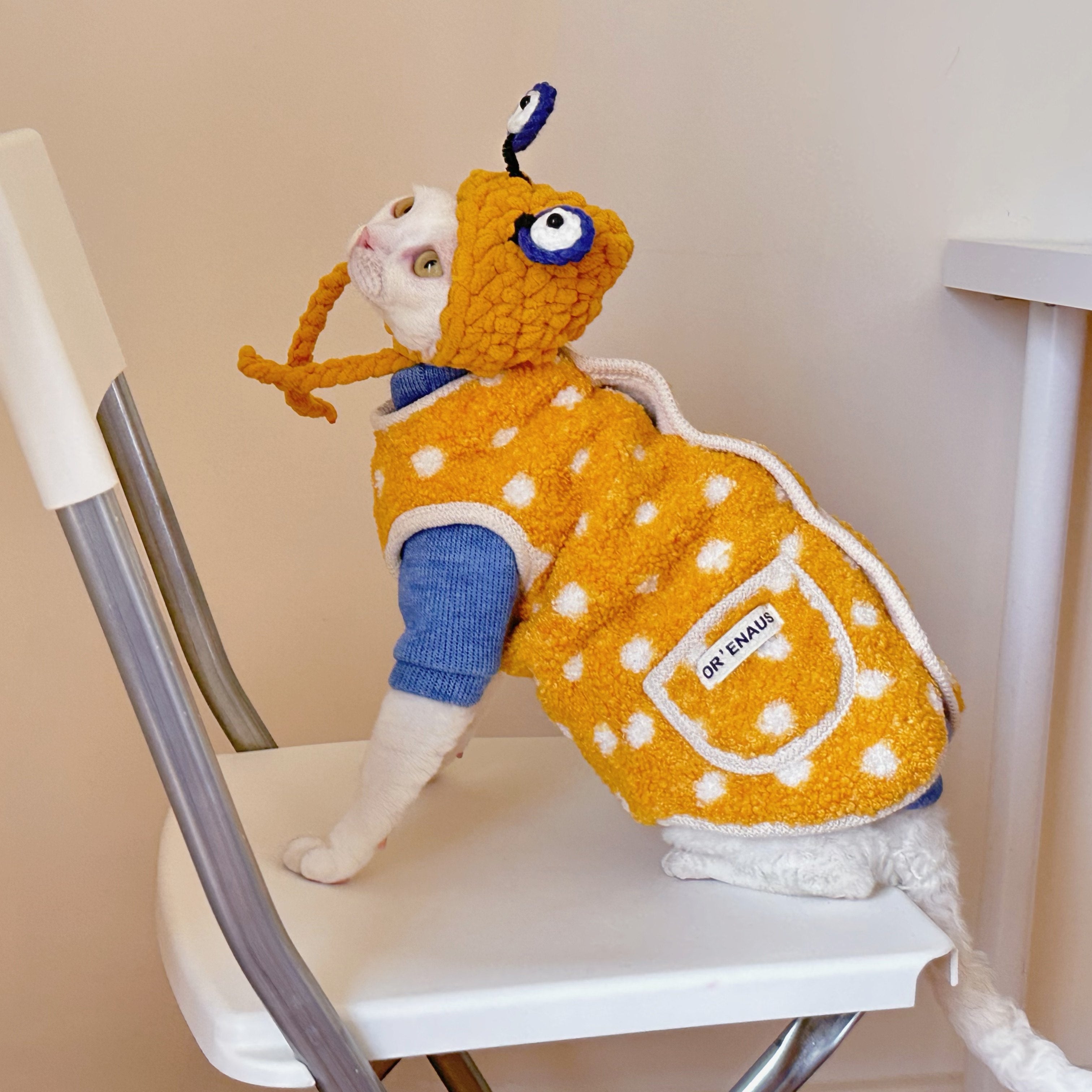 Yellow Polka Dots Fleece Onesies SphynxCat DevonRex Clothes