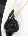 Black Shorthair Cat Bag Plush Shoulder Bag for Daily Use