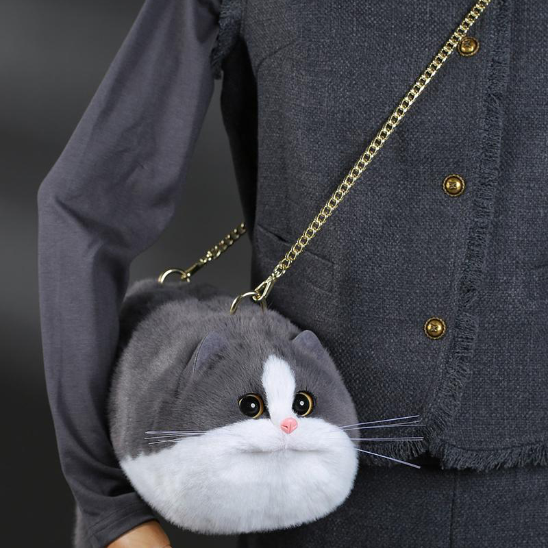 British Shorthair Black White Cat Bag Plush Shoulder Bag for Daily Use