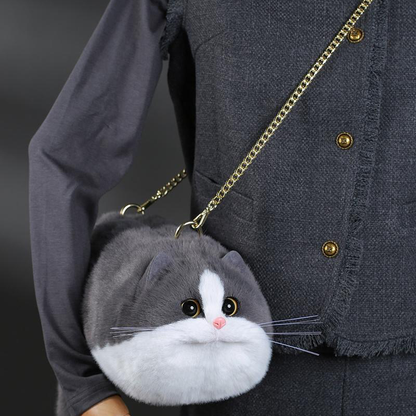 British Shorthair Black White Cat Bag Plush Shoulder Bag for Daily Use