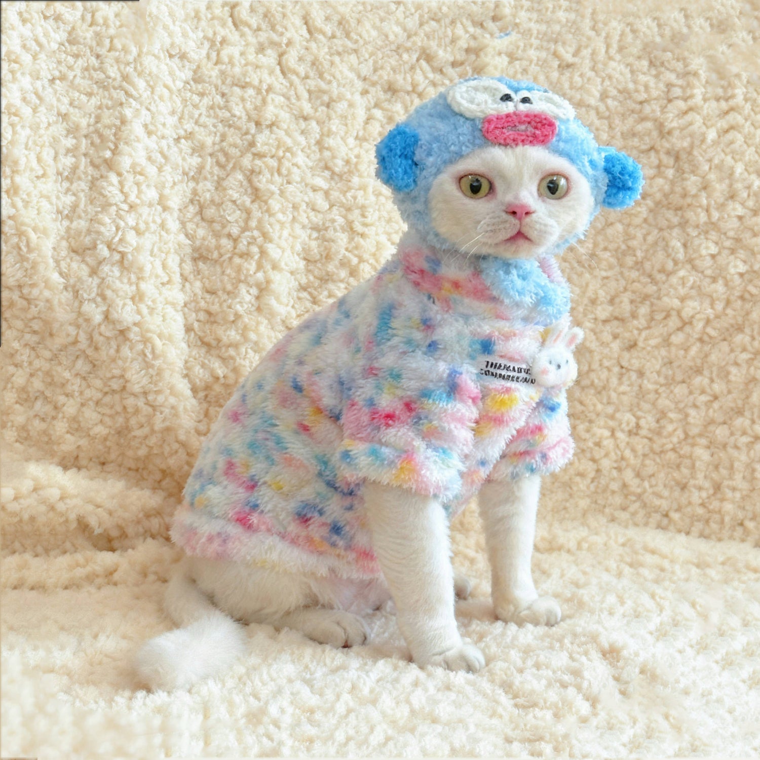 Rainbow Bunny Fleece Onesies SphynxCat DevonRex Clothes