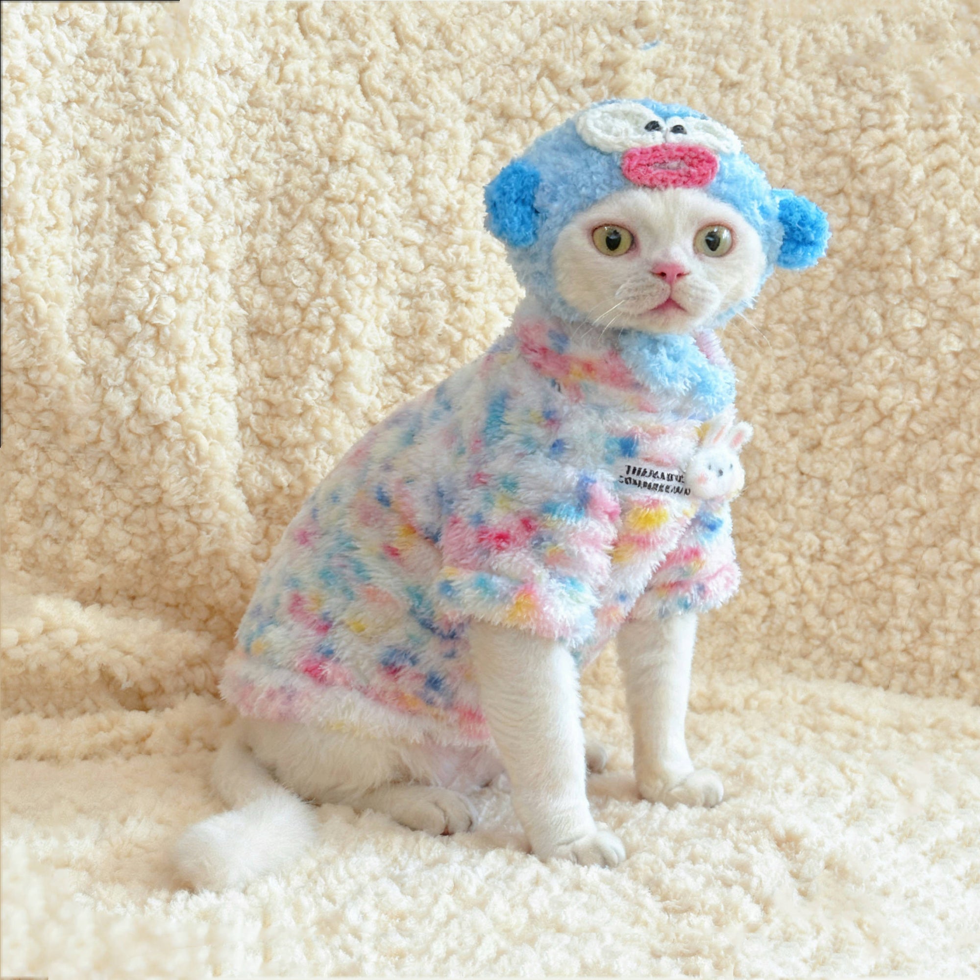 Sphynx Cat Fleece Onesie – Rainbow Bunny Bodysuit