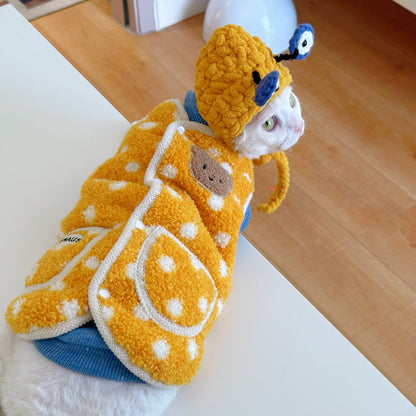 Yellow Polka Dots Fleece Onesies SphynxCat DevonRex Clothes