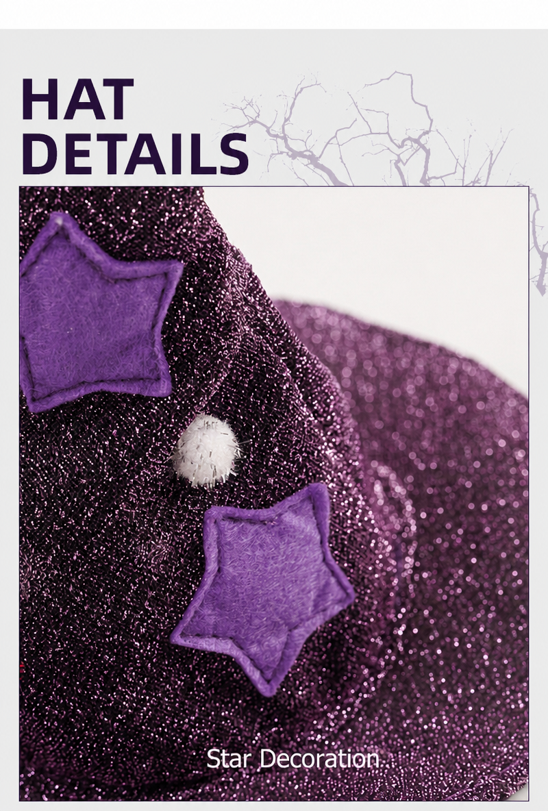 Purple satin wizard hat and cape set, closure detail