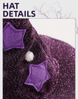Purple satin wizard hat and cape set, closure detail