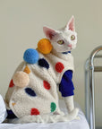 Sphynx Cat Fleece Coat – Tri Pom-Pom Winter Jacket (Devon Rex)
