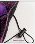 Purple satin wizard hat and cape set, stitching detail