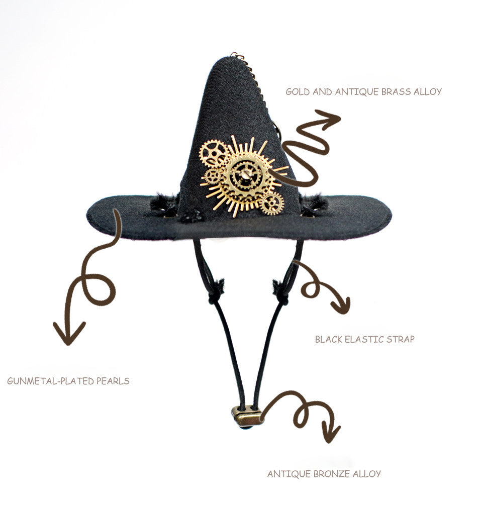 steampunk witch hat details display