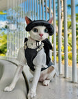 Grey British Bow Dress & Crystal Hat Set for Devon Rex & Sphynx Cats