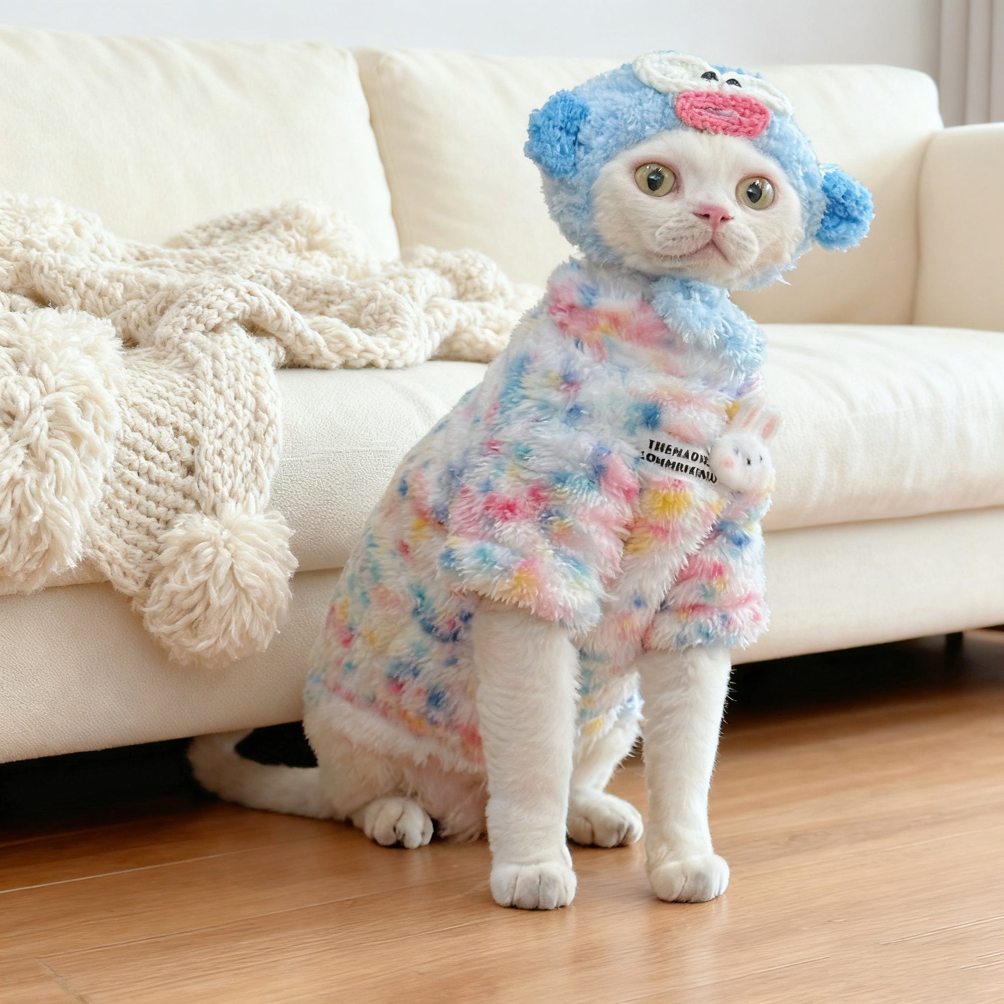 Sphynx Cat Fleece Onesie – Rainbow Bunny Bodysuit