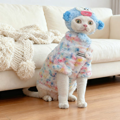 Rainbow Bunny Fleece Onesies SphynxCat DevonRex Clothes