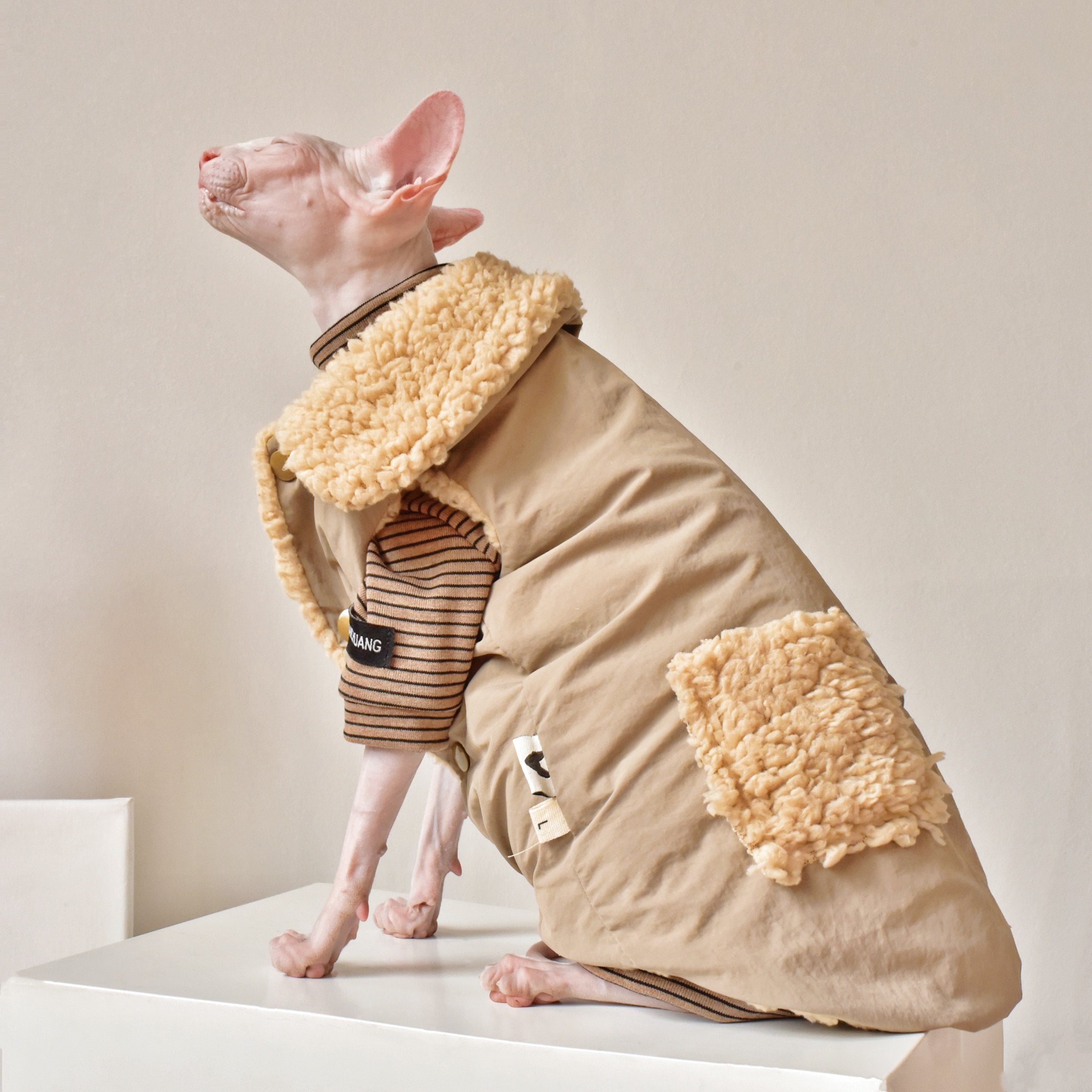 Weatherproof Faux Jacket Sphynx Cat Clothes
