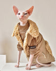 Sphynx Cat Turtleneck Shirt – Cotton Stripe (Beige & Green)