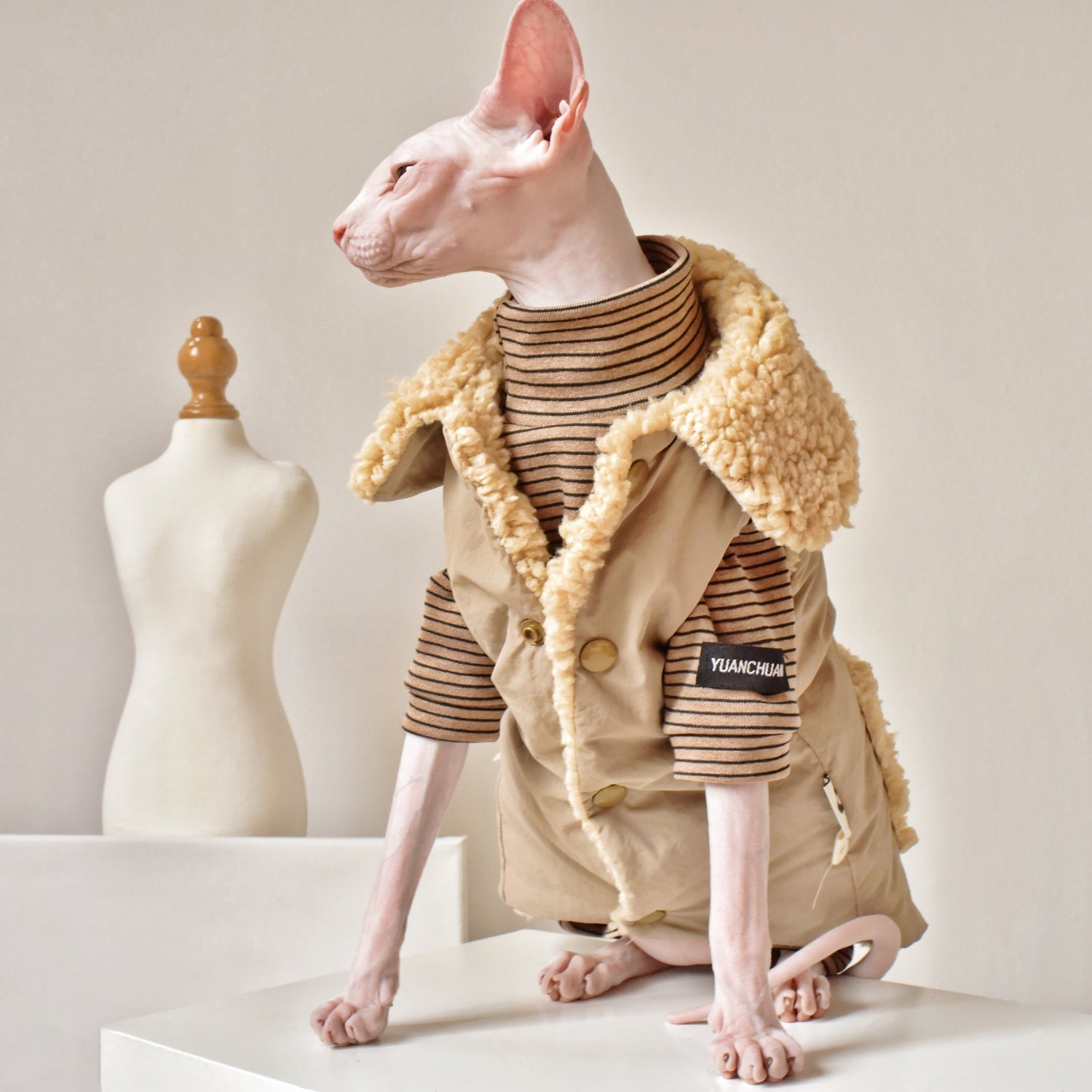 Weatherproof Faux Jacket Sphynx Cat Clothes