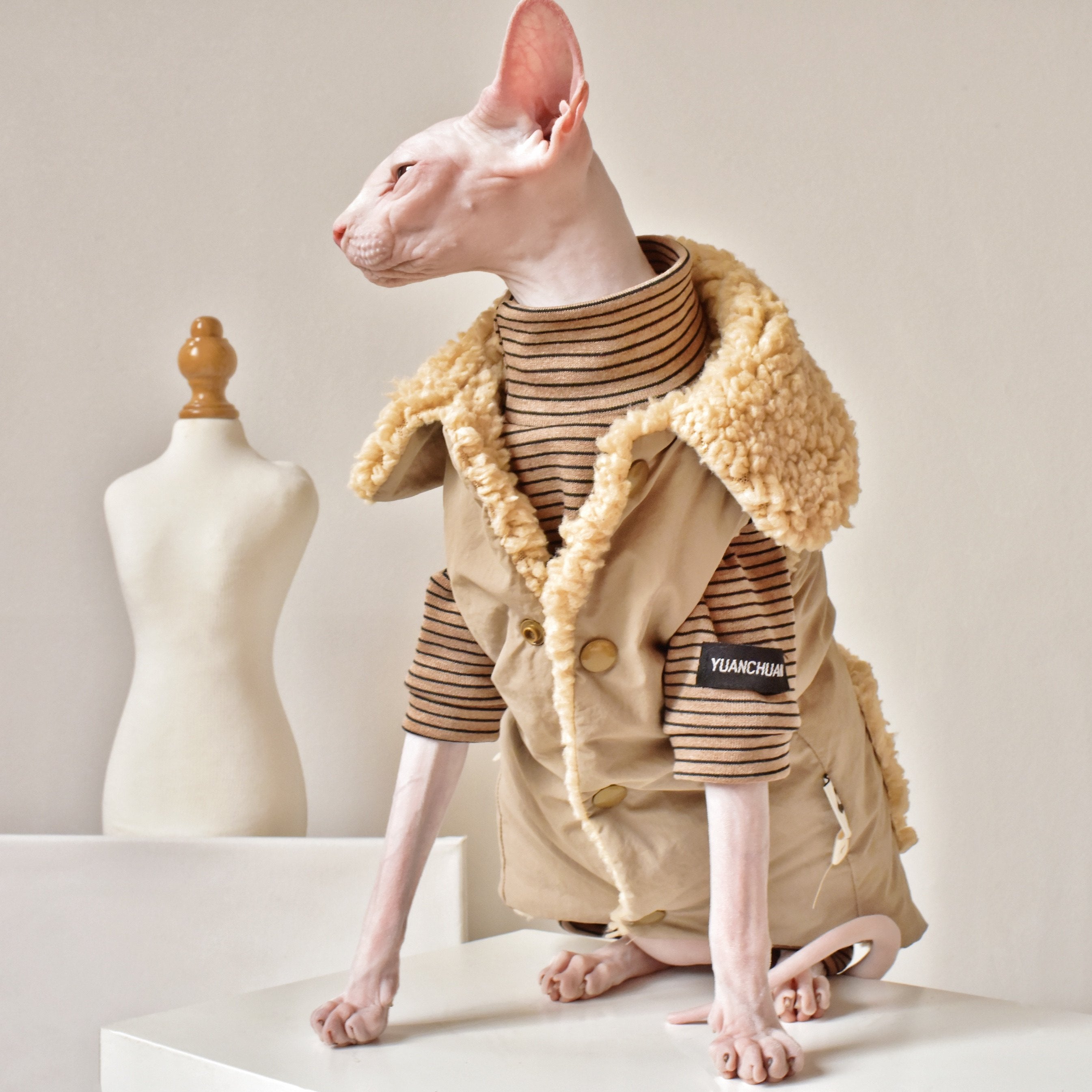 Weatherproof Faux Jacket Sphynx Cat Clothes