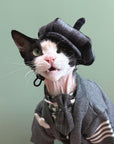 Plaid Wool Beret Hat for Cat Stylish Soft Headwear