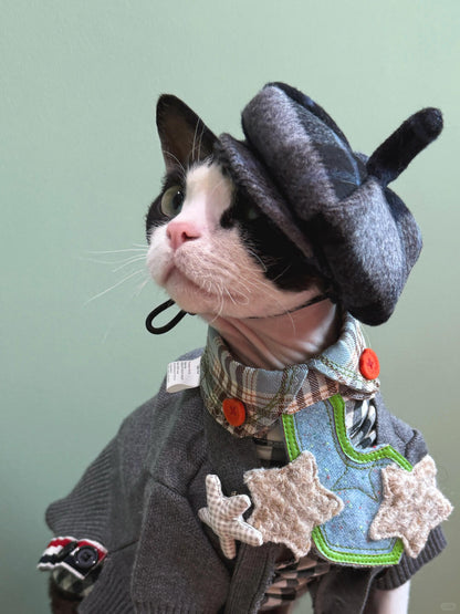 Plaid Wool Beret Hat for Cat