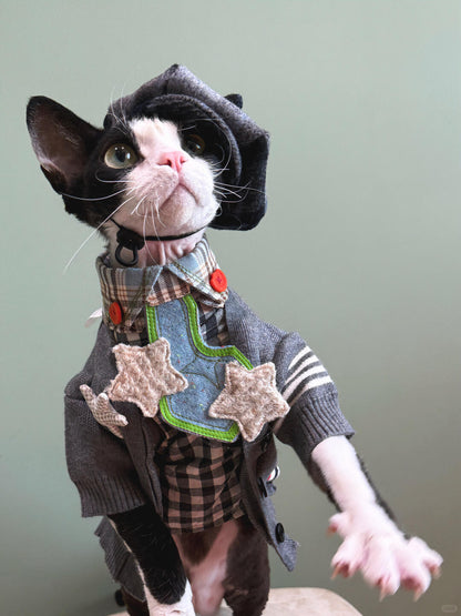 Plaid Wool Beret Hat for Cat