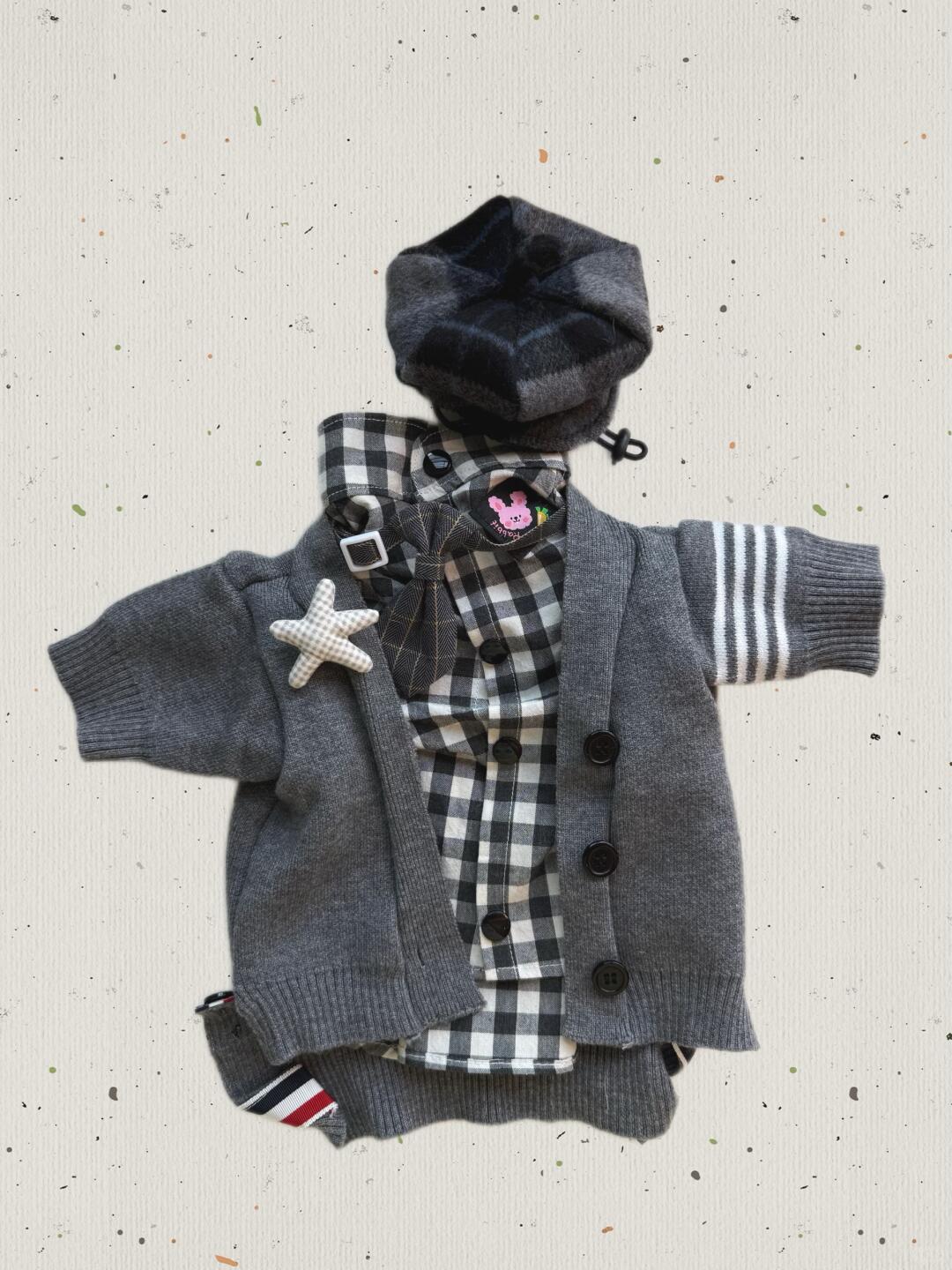 Plaid Wool Beret Hat for Cat Stylish Soft Headwear