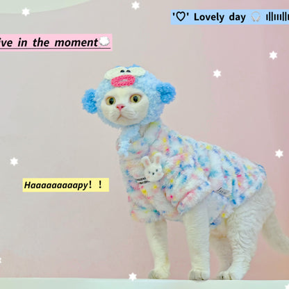 Rainbow Bunny Fleece Onesies SphynxCat DevonRex Clothes