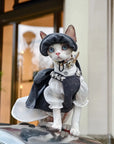 Grey British Bow Dress & Crystal Hat Set for Devon Rex & Sphynx Cats