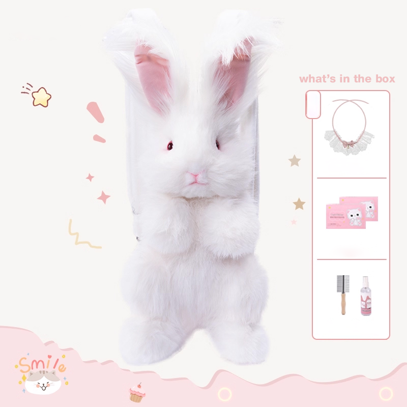 Angora Rabbit Backpack Plush Bunny Bag for Daily Use