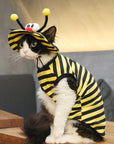 Sphynx Cat Outfit Set – Bee Striped Cotton Shirt & Hat