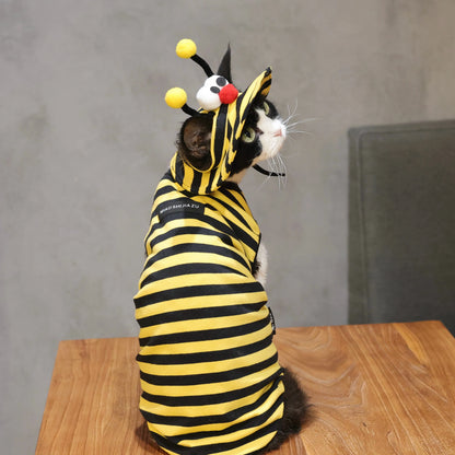 Bee Outfit: Cotton Striped Shirt + Hat DevonRex Sphynx Cat Clothes