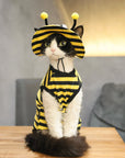 Sphynx Cat Outfit Set – Bee Striped Cotton Shirt & Hat