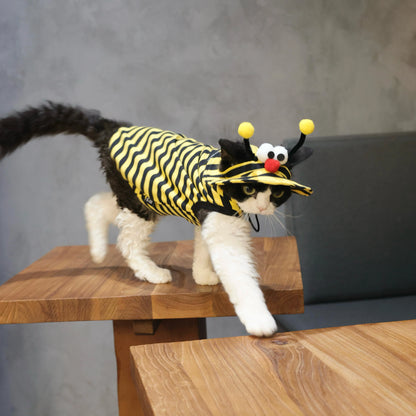 Bee Outfit: Cotton Striped Shirt + Hat DevonRex Sphynx Cat Clothes