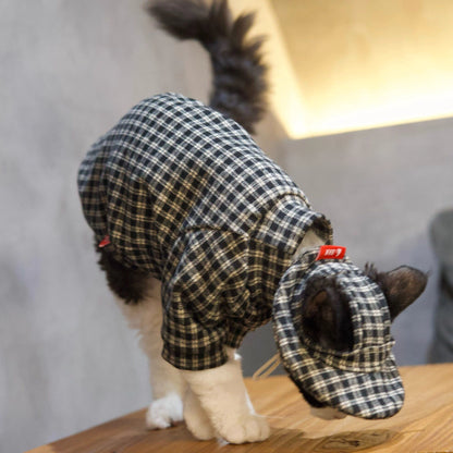 Black &amp; White Plaid Tee + Hat – Devon/Sphynx Cat Clothes