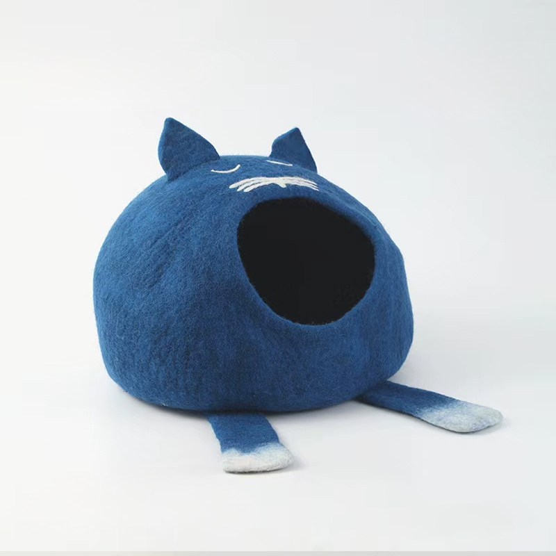 Blue Cat Wool Cave Cozy Hideaway for Cats