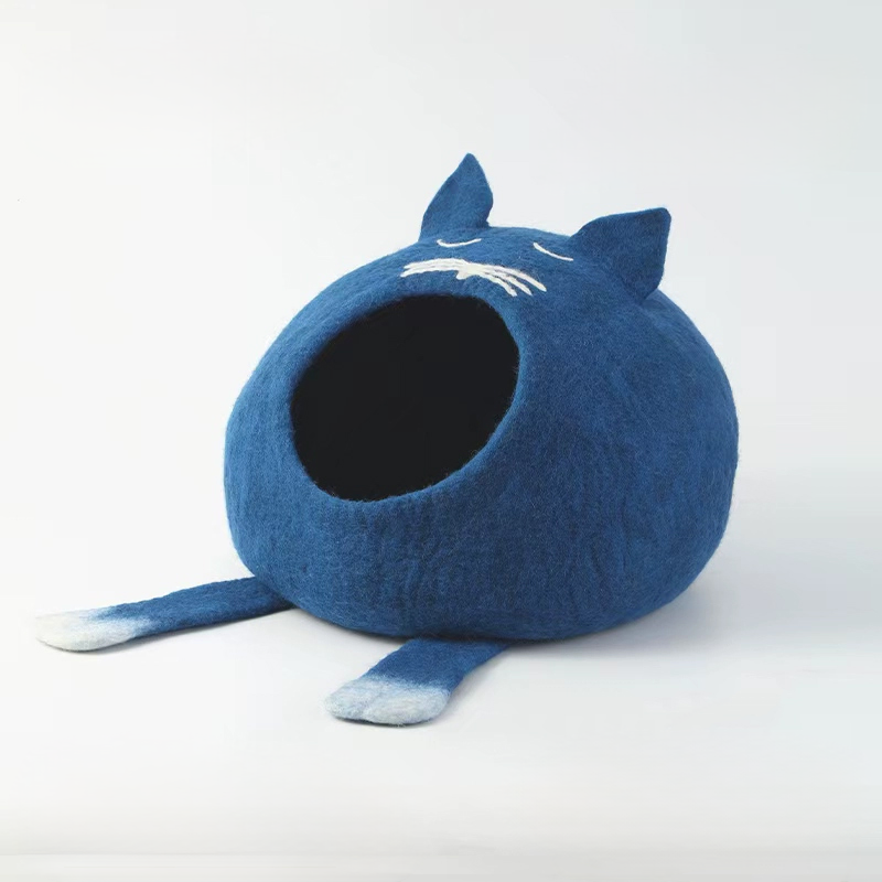 Blue Cat Wool Cave Cozy Hideaway for Cats